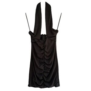 White Fox Halter Mini Dress Ruched Bodycon Ribbed Black‎ Dress Size S